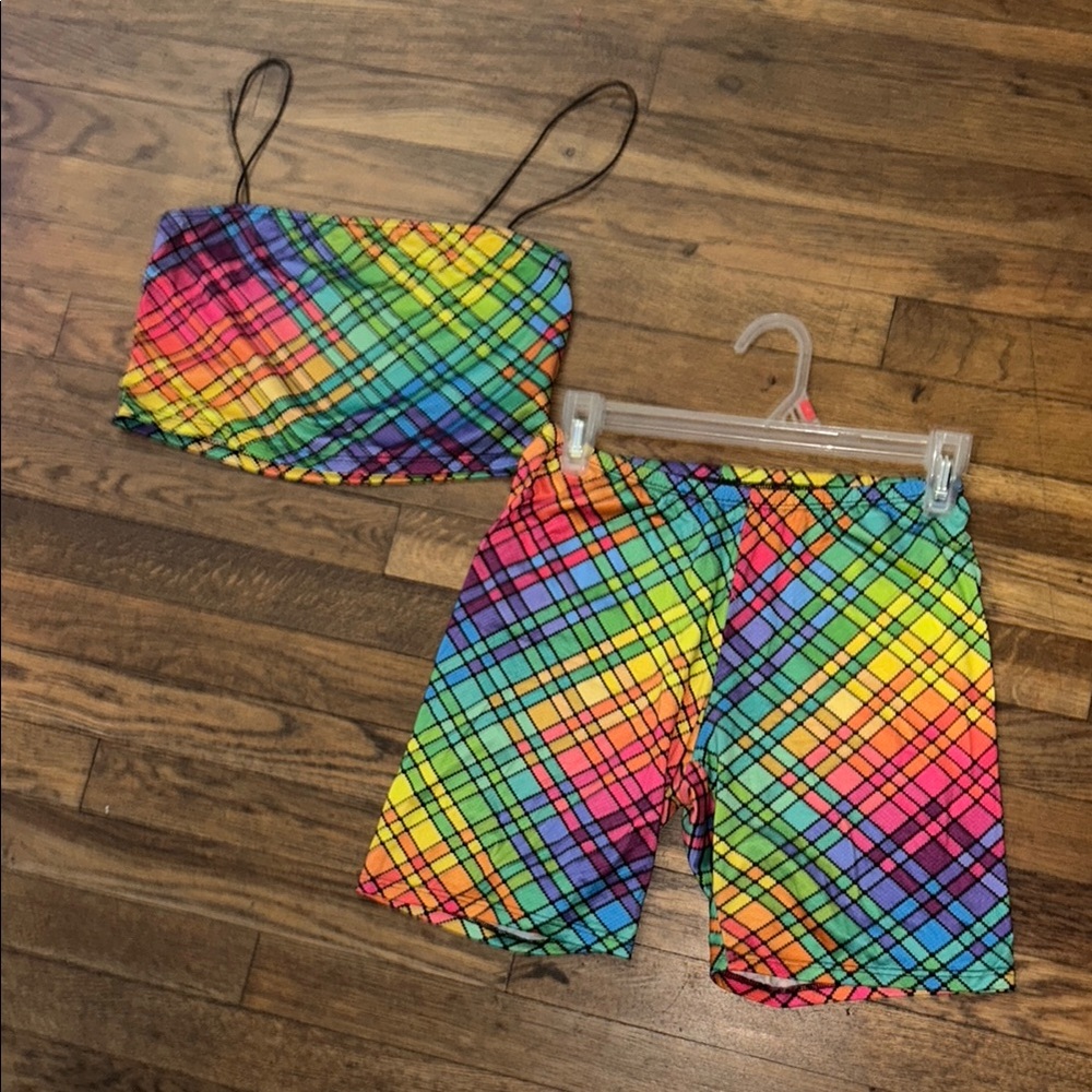 Colorful Rainbow Plaid Two-Piece Set